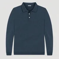 StringKing Men's Pima Terry Long Sleeve Polo - Relaxed Fit, Navy, Front