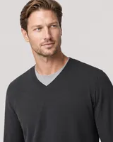StringKing Men's Pima Terry V-Neck Sweater - Sharp Fit, Black, Collar Shoulder - Human Model