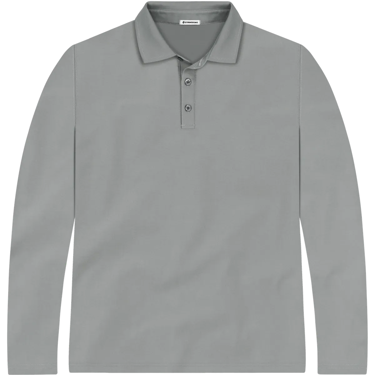 StringKing Men's StayCool Long Sleeve Polo - Relaxed Fit, Gray, Front
