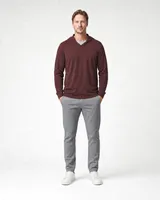 StringKing Men's Pima Jersey Hoodie - Relaxed Fit, New Maroon, Full Front - Human Model