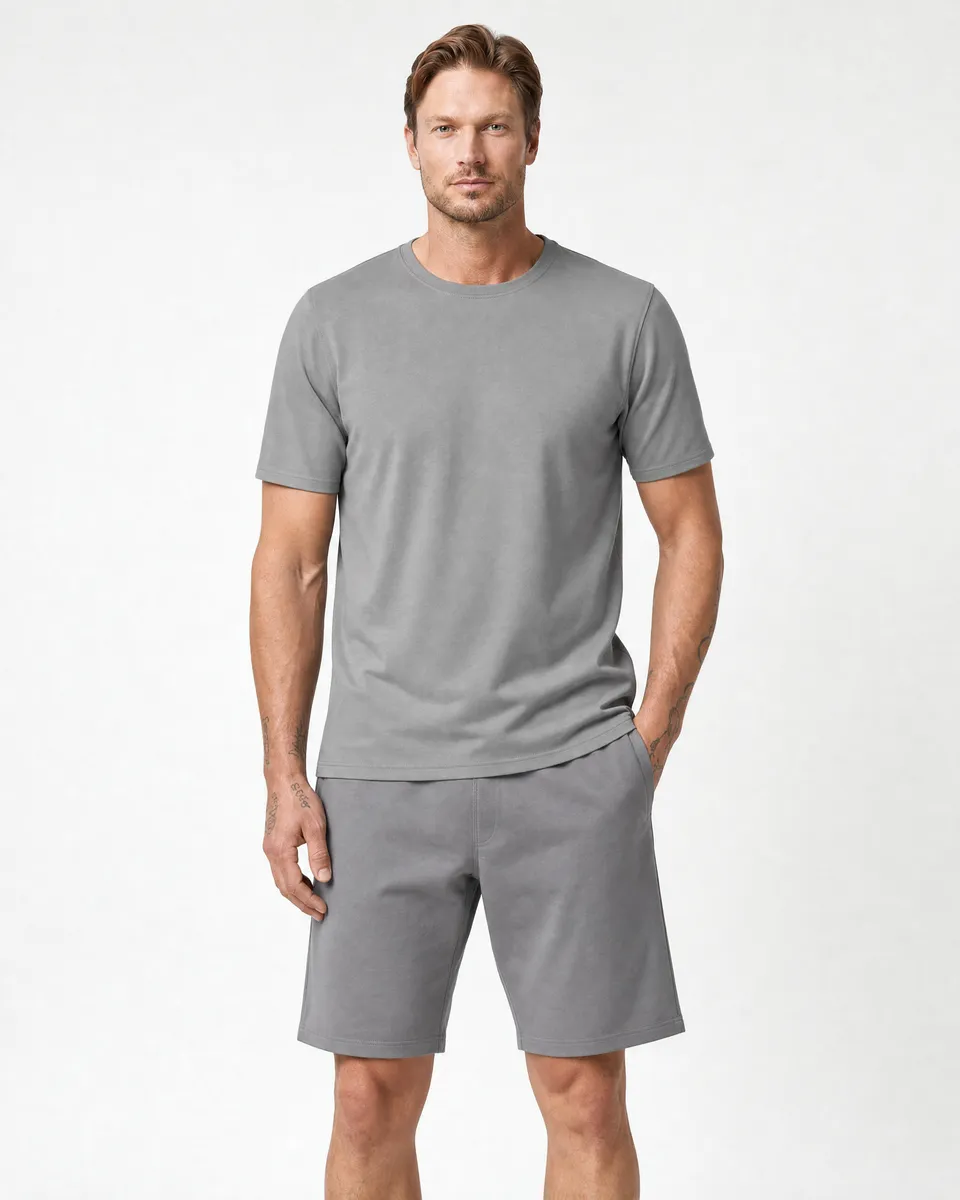 StringKing Men's StayWarm Tee - Sharp Fit, Gray, Full Front - Human Model - Top of head to Knees