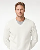 StringKing Men's Pima Terry V-Neck Sweater - Relaxed Fit, Tofu, Collar Shoulder - Human Model