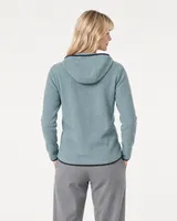 StringKing Women's Polartec Fleece Quarter Zip Hoodie with Pockets - Sharp Fit, Slate, Full Back - Human Model - Top of head to Mid-thigh