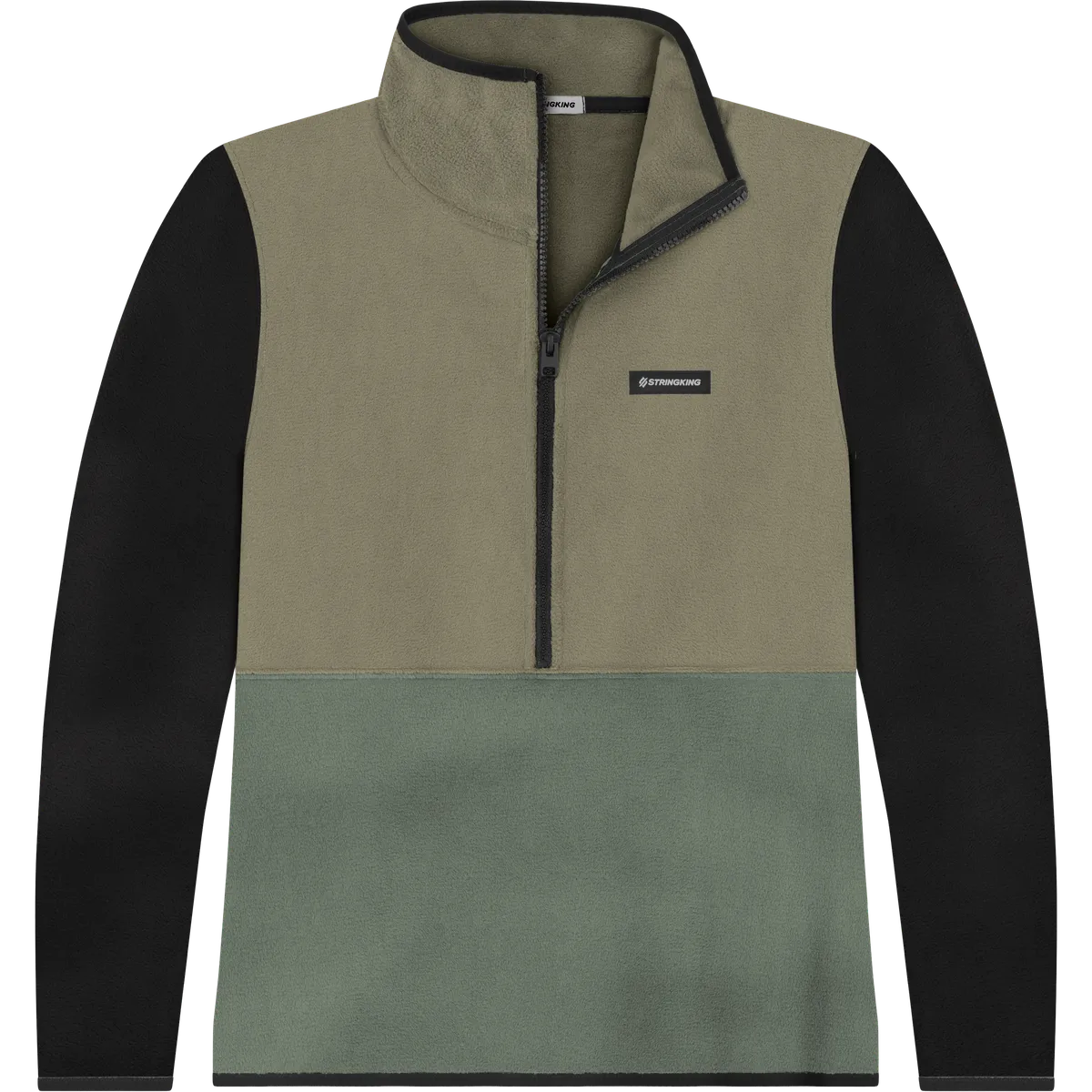 StringKing Women's Polartec Half Zip - Relaxed Fit, Mermaid Top, Avenue Green Bottom, Meteorite Sleeves, Black Trim, Front