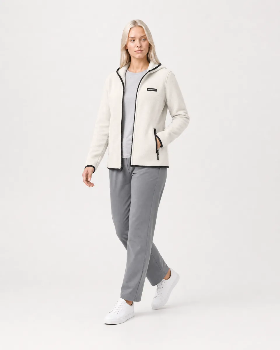 StringKing Women's Polartec Fleece Full Zip Hoodie with Pockets - Relaxed Fit, Jet Stream, Collar Shoulder - Human Model