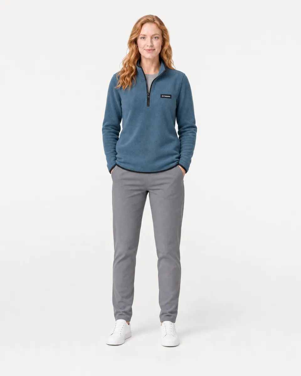 StringKing Women's Polartec Fleece Quarter Zip - Sharp Fit, Indian Teal, Full Front - Human Model