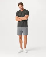 StringKing Men's Pima Terry V-Neck Tee - Relaxed Fit, Peat, Full Front Angle - Human Model