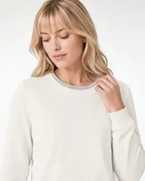 StringKing Women's Pima Terry Crew Sweater - Relaxed Fit, Tofu, Collar Shoulder - Human Model