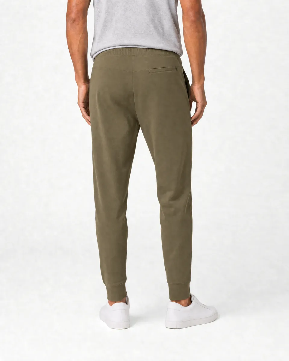 StringKing Men's Pima Terry Sweatpants - Relaxed Fit, Olive Drab, Full Back - Human Model - Chest to Feet