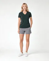 StringKing Women's Pima Terry V-Neck Tee - Sharp Fit, Pine Grove, Full Front - Human Model