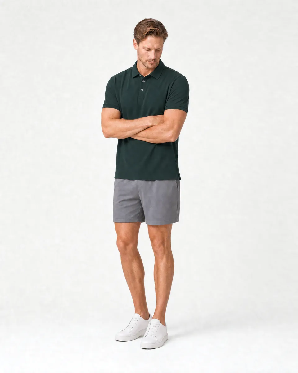 StringKing Men's Pima Terry Polo - Relaxed Fit, Pine Grove, Full Front Angle - Human Model
