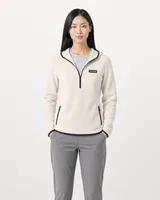 StringKing Women's Polartec Fleece Quarter Zip Hoodie with Pockets - Sharp Fit, Jet Stream, Full Front - Human Model - Top of head to Knees