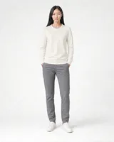 StringKing Women's Pima Terry Crew Sweater - Sharp Fit, Tofu, Full Front - Human Model