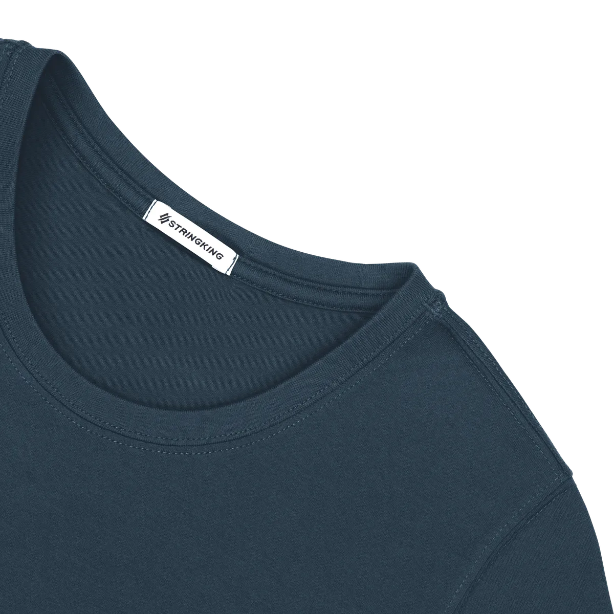 StringKing Women's Pima Cotton Short Sleeve Crewneck T-Shirt - Relaxed Fit, Navy, Detail