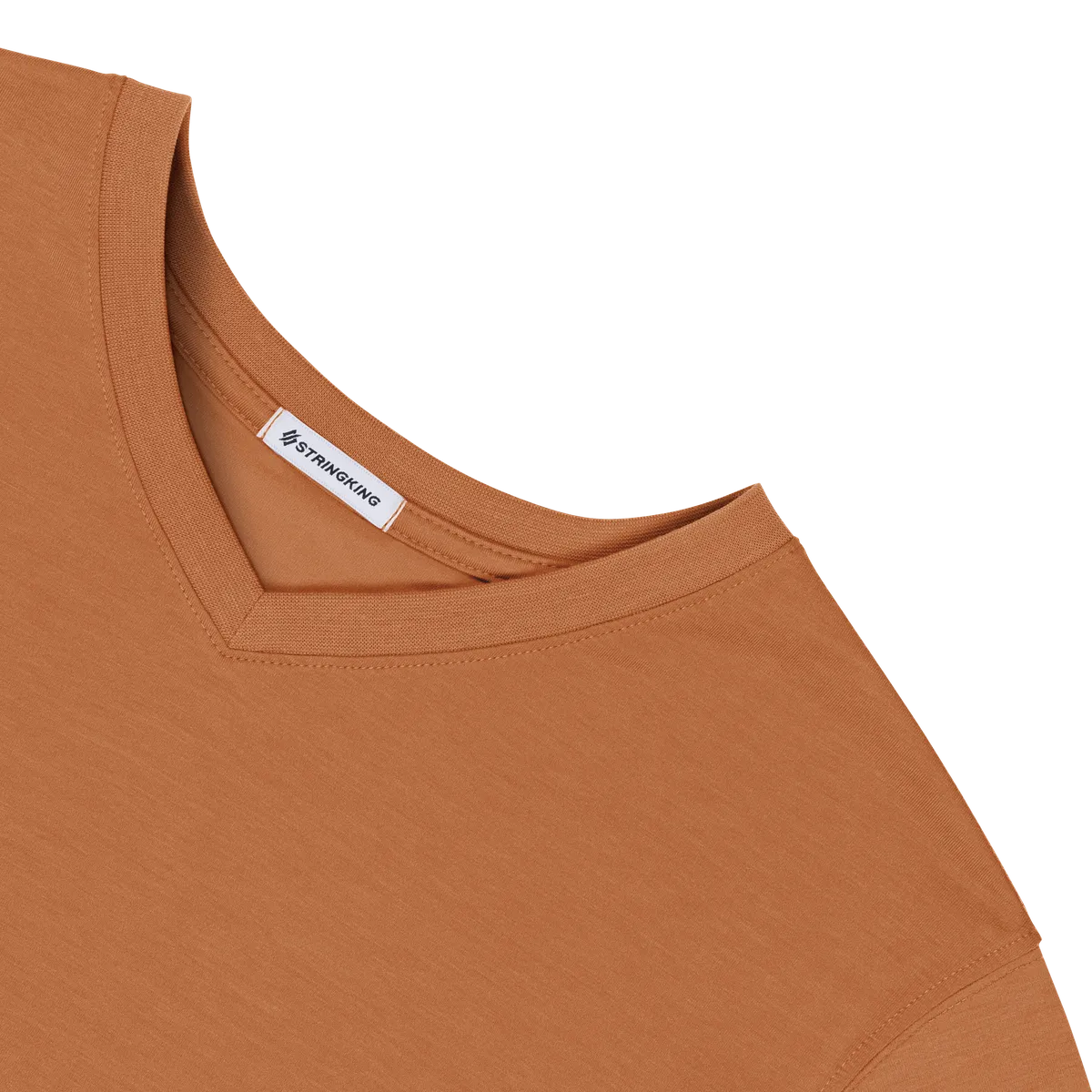 StringKing Men's FlexStyle Short Sleeve V-Neck T-Shirt - Relaxed Fit, Bombay Brown, Detail