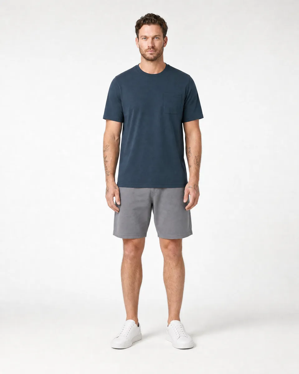 StringKing Men's Pima Jersey Pocket Tee - Relaxed Fit, Navy, Full Front - Human Model