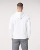 StringKing Men's Pima Jersey Hoodie - Sharp Fit, White, Full Back - Human Model - Top of head to Mid-thigh