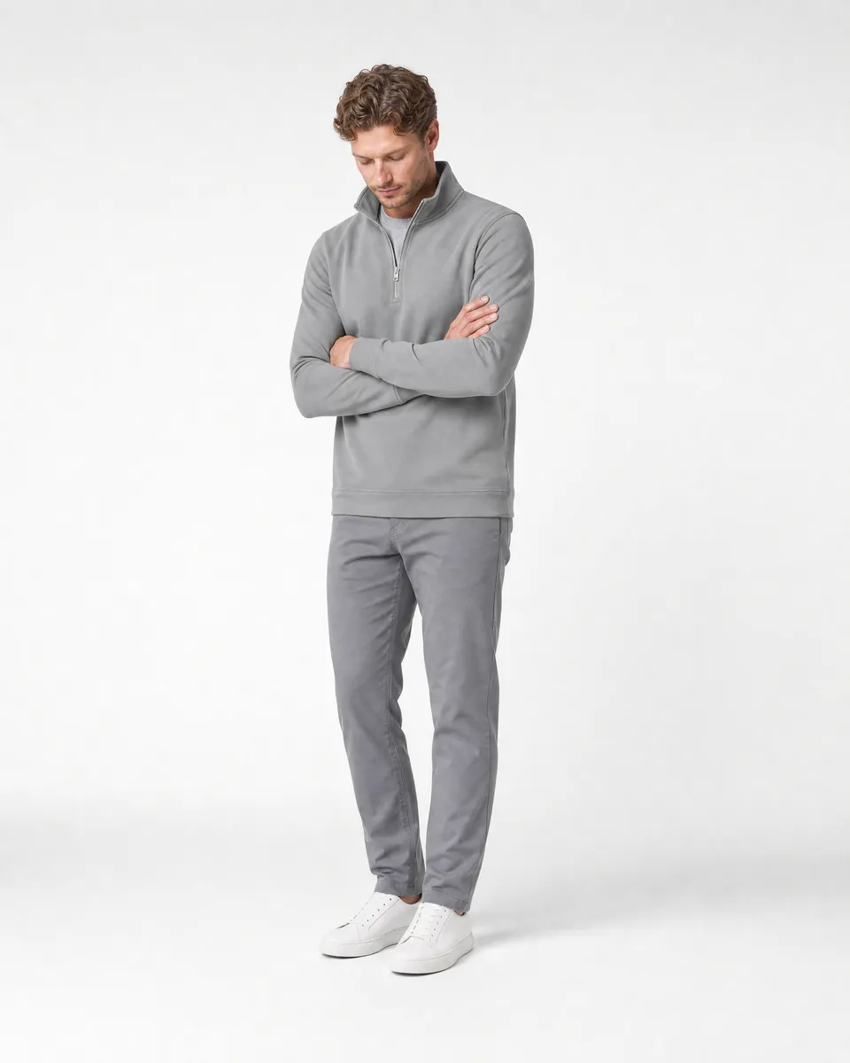 StringKing Men's StayCool Quarter Zip - Relaxed Fit, Gray, Full Front Angle - Human Model