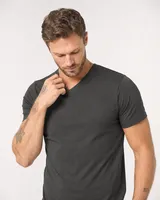 StringKing Men's Pima Jersey V-Neck Tee - Sharp Fit, Peat, Collar Shoulder - Human Model