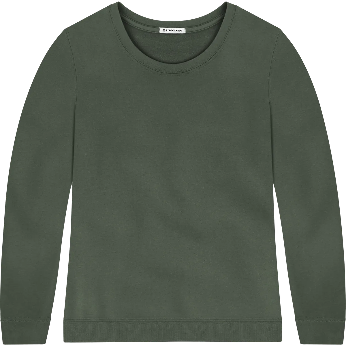 StringKing Women's Pima Terry Crew Sweater - Sharp Fit, Moss, Front