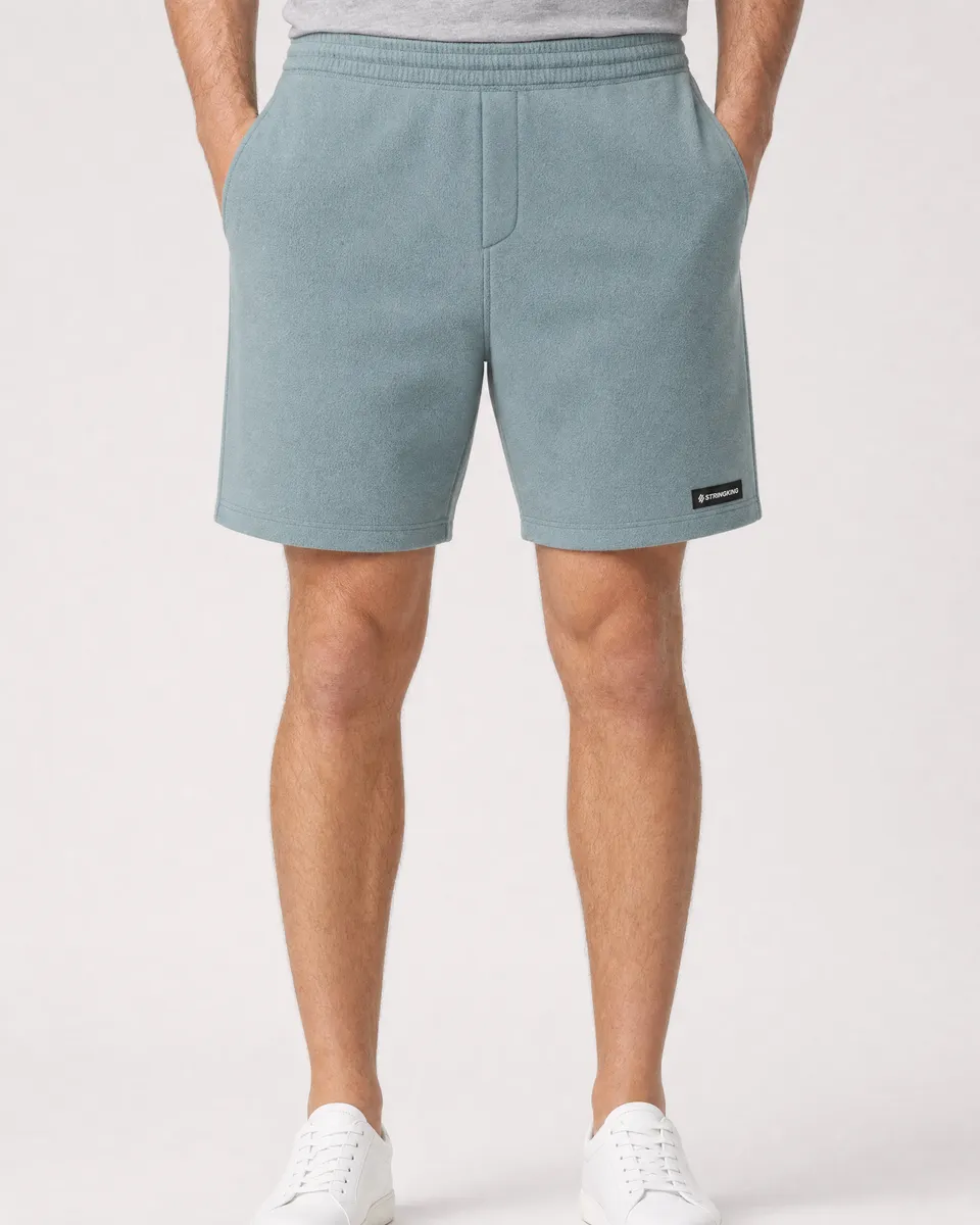 StringKing Men's Polartec Fleece Shorts - Relaxed Fit, Slate, Full Front - Human Model - Waist to Mid-calf