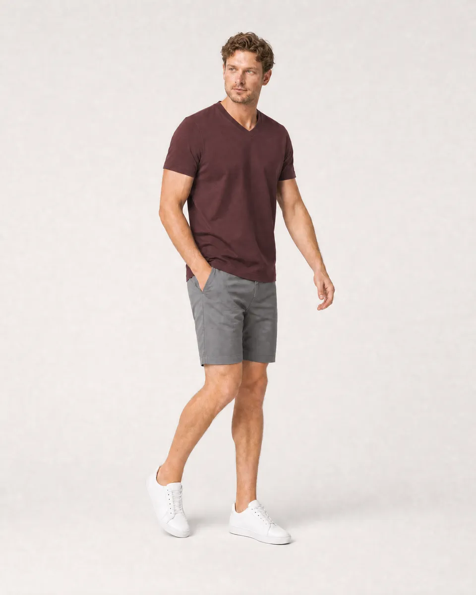 StringKing Men's Pima Jersey V-Neck Tee - Sharp Fit, New Maroon, Full Front Angle - Human Model