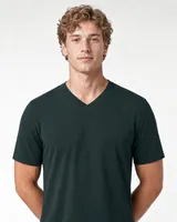 StringKing Men's Pima Terry V-Neck Tee - Sharp Fit, Pine Grove, Collar Shoulder - Human Model