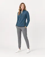 StringKing Women's Polartec Fleece Quarter Zip with Pockets - Sharp Fit, Indian Teal, Collar Shoulder - Human Model