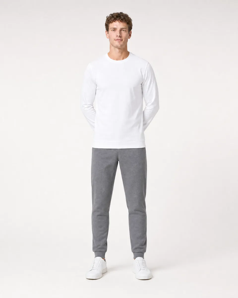 StringKing Men's StayWarm Sweater - Relaxed Fit, White, Full Front - Human Model - Top of head to Knees