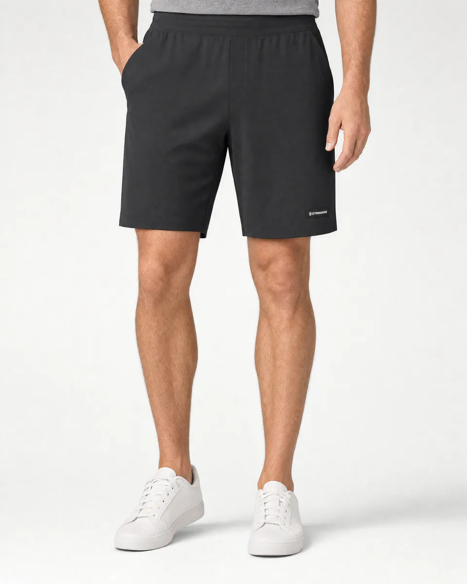 StringKing Men's StayCool Shorts - Relaxed Fit, Black, Full Front - Human Model - Waist to Mid-calf