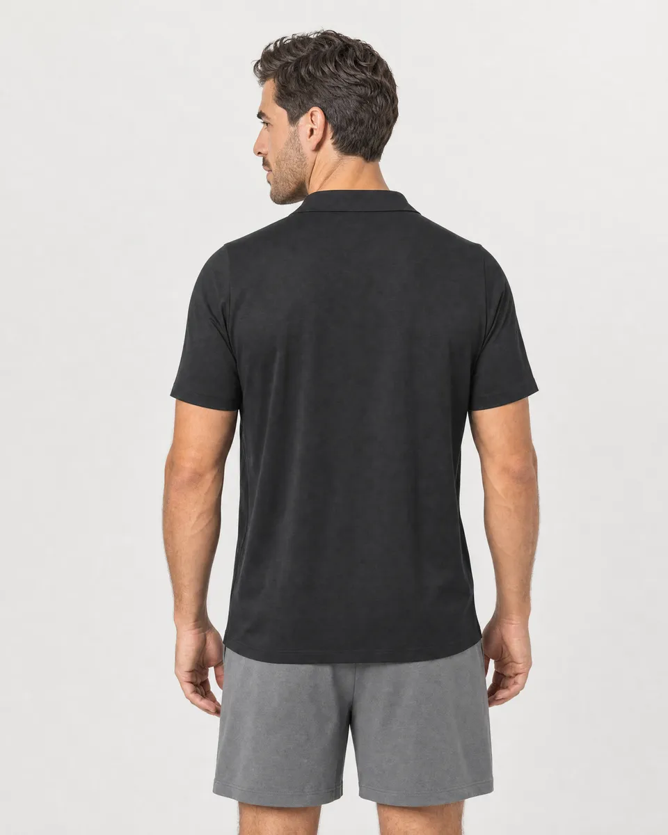 StringKing Men's Pima Jersey Classic Polo, Full Back - Human Model - Top of head to Mid-thigh
