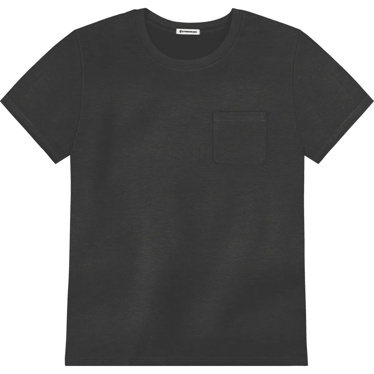 StringKing Men's Pima Cotton Short Sleeve Pocket Crewneck T-Shirt - Relaxed Fit, Black, Front