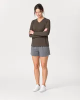 StringKing Women's Pima Jersey Long Sleeve V-Neck Tee - Relaxed Fit, Wren, Full Front Angle - Human Model