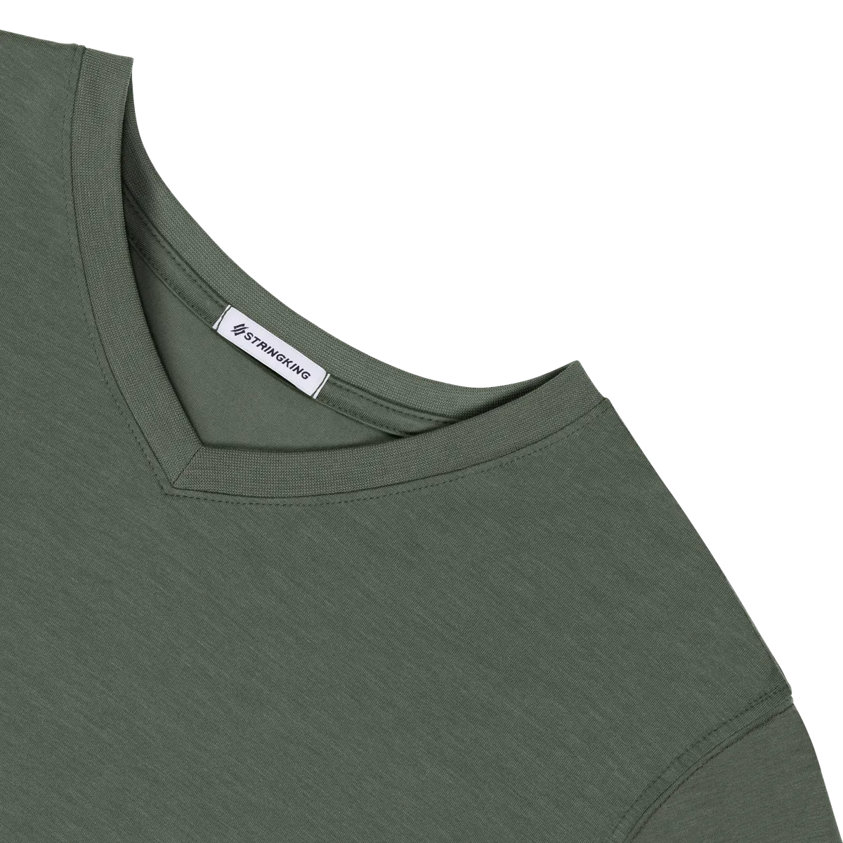 StringKing Men's FlexStyle Short Sleeve V-Neck T-Shirt - Relaxed Fit, Thyme, Detail