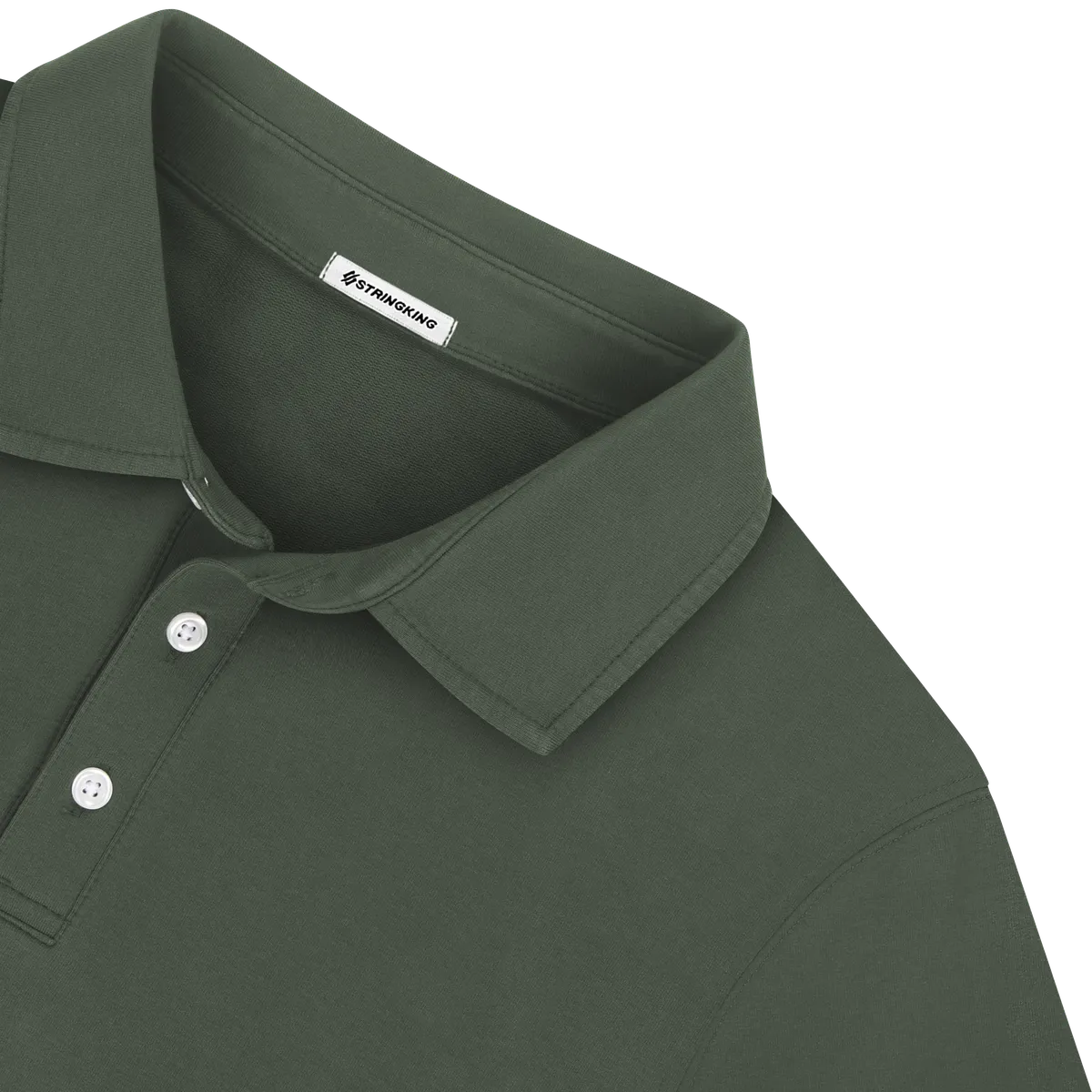 StringKing Men's Pima Terry Long Sleeve Polo - Relaxed Fit, Moss, Detail