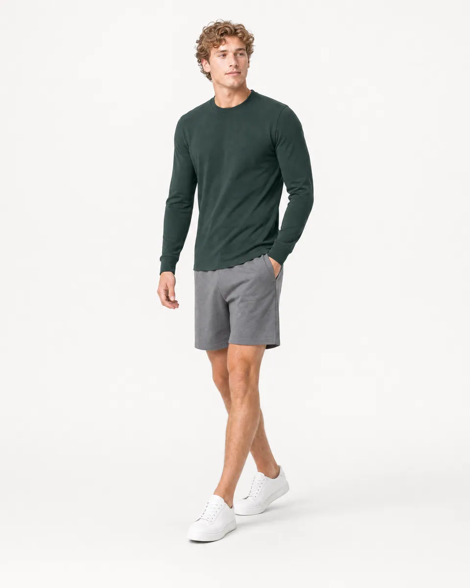 StringKing Men's Pima Terry Long Sleeve Tee - Sharp Fit, Pine Grove, Full Front Angle - Human Model
