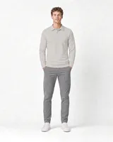 StringKing Men's Pima Terry Long Sleeve Polo - Sharp Fit, Moonstruck, Full Front - Human Model