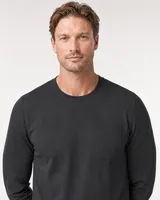 StringKing Men's Pima Jersey Long Sleeve Pocket Tee - Relaxed Fit, Black, Collar Shoulder - Human Model