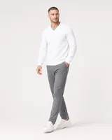 StringKing Men's Pima Terry V-Neck Sweater - Sharp Fit, White, Full Front Angle - Human Model