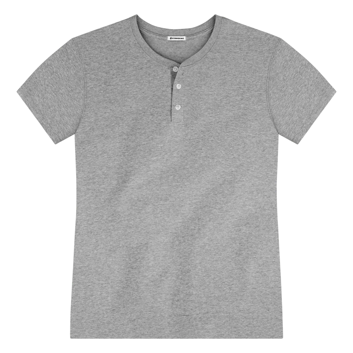StringKing Men's Pima Cotton Short Sleeve Henley - Sharp Fit, Heather Gray, Front
