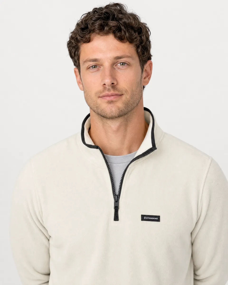 StringKing Men's Polartec Fleece Quarter Zip - Relaxed Fit, Jet Stream, Collar Shoulder - Human Model