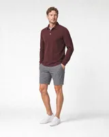 StringKing Men's Pima Jersey Long Sleeve Polo - Sharp Fit, New Maroon, Collar Shoulder - Human Model