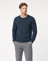 StringKing Men's Pima Terry Crew Sweatshirt - Sharp Fit, Navy, Full Front - Human Model - Top of head to Knees