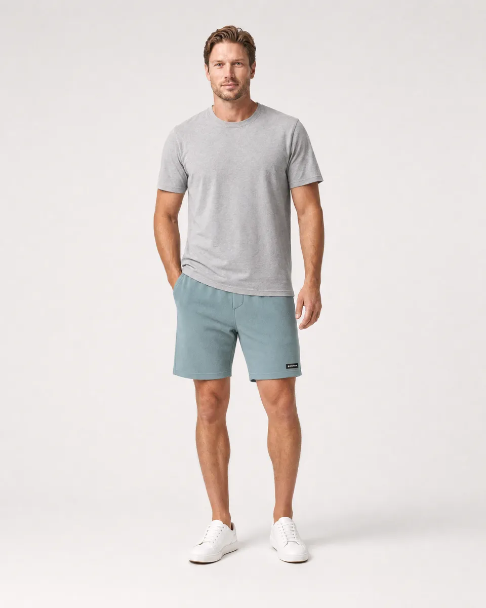 StringKing Men's Polartec Fleece Shorts - Relaxed Fit, Slate, Full Front - Human Model