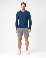 StringKing Men's StayWarm Long Sleeve Tee - Sharp Fit, Navy Blue, Full Front - Human Model - Top of head to Knees