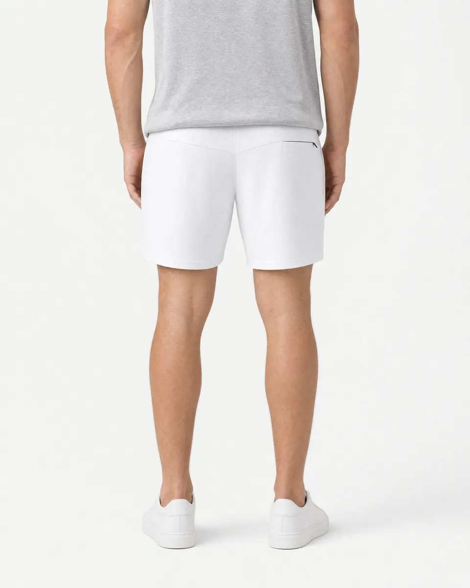 StringKing Men's Pima Terry Shorts - Relaxed Fit, White, Full Back - Human Model - Chest to Feet