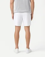 StringKing Men's Pima Terry Shorts - Relaxed Fit, White, Full Back - Human Model - Chest to Feet