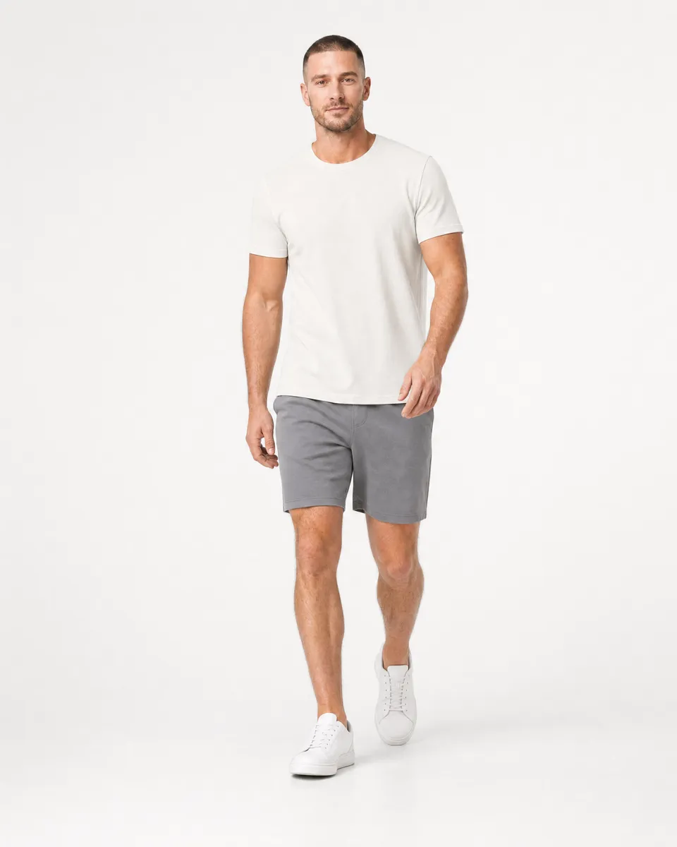 StringKing Men's Pima Terry Tee - Relaxed Fit, Tofu, Full Front Angle - Human Model