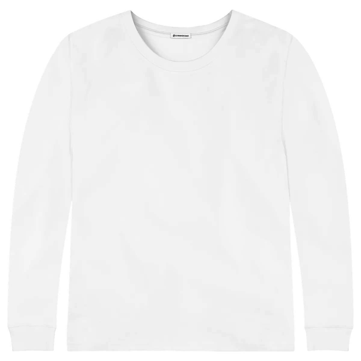 StringKing Men's Pima Cotton Long Sleeve Crewneck T-Shirt - Relaxed Fit, White, Front