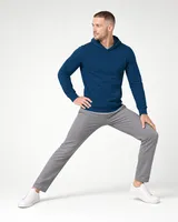 StringKing Men's StayWarm Hoodie - Sharp Fit, Navy Blue, Full Front Angle - Human Model